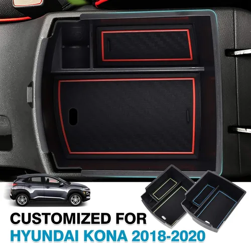 Miniatura 2 de Autorder Organizador de consola central para Hyundai Kona 2018-2021 2022 2023, caja de almacenamiento de reposabrazos, accesorio con bandeja