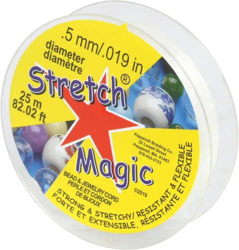 Stretch Magic Cordón de cuentas y joyas, fuerte y elástico, fácil de anudar, color transparente, 0.020 in de diámetro, carrete de 82.0 ft (82 pies),