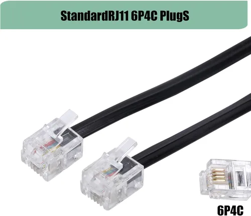 Miniatura 3 de Paquete de 3 cables RJ11 para teléfono fijo - Cable de teléfono de 6 pies - Macho a Macho para teléfono fijo y fax - Negro