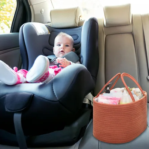 Miniatura 4 de COMSE Organizador grande de pañales para bebé para niña y niño, organizador de automóvil con asas, cesta de cuerda de algodón para cambiador