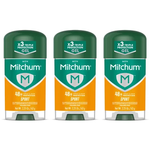 Mitchum Men Power Gel desodorante antitranspirante deportivo, 2.25 onzas cada uno, protección contra olores y humedad, gel transparente, triple