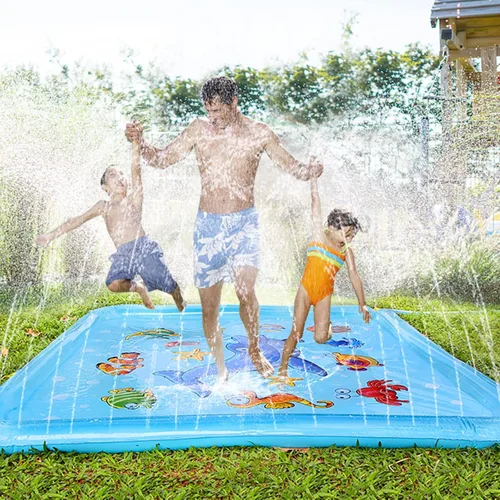 Miniatura 6 de Growsland Almohadilla de salpicaduras para niños pequeños, aspersor al aire libre para niños, juguetes de agua de verano de 67 pulgadas, inflables