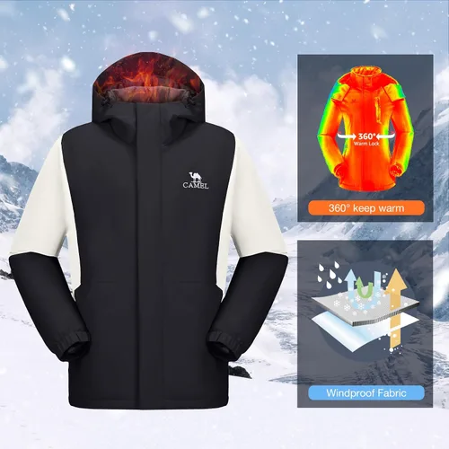 Miniatura 4 de CAMEL Chaqueta de esquí para hombre, abrigo de invierno, impermeable, chaqueta de snowboard cálida con capucha, parka resistente al viento, ropa
