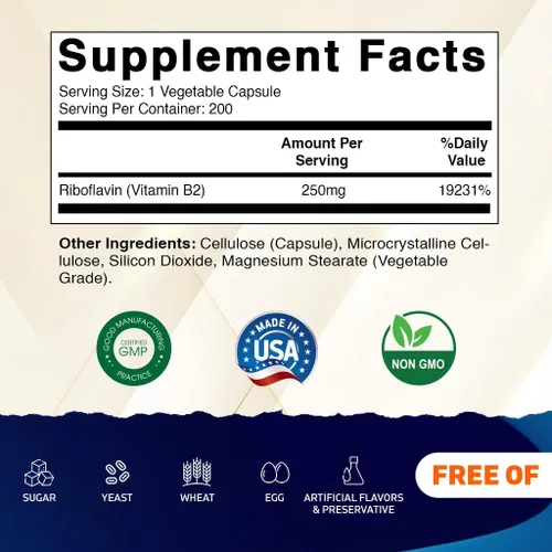Miniatura 2 de Vitamatic Vitamina B2 (riboflavina) 250 mg - 200 Cápsulas - Paquete de 2 Supports Energy Metabolism, Nervous Sytem Health, Healthy Skin & Eye