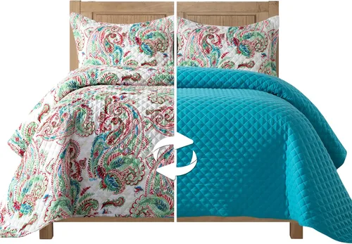 Miniatura 11 de Elegant Comfort Juego de colcha reversible acolchada de 3 piezas con fundas de almohada, exquisitas costuras majestuosas para todas las estaciones