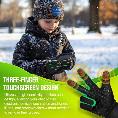 Miniatura 3 de Guantes de ciclismo cálidos de invierno para niños, guantes para pantalla táctil para clima frío para niños, montar en bicicleta y fútbol con agarre