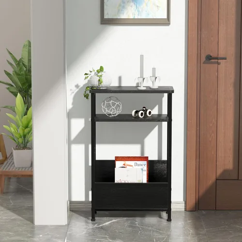 Miniatura 7 de THUMEYE Mesa auxiliar estrecha de 7.1 pulgadas para espacios pequeños, mesa auxiliar pequeña de 3 niveles con soporte para revistas, mesita de noche