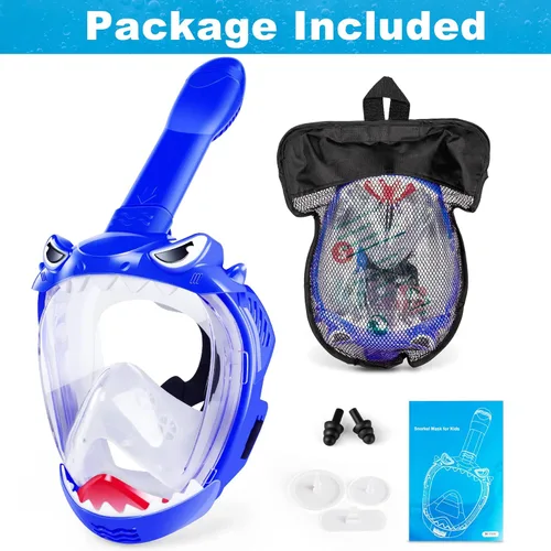 Miniatura 7 de Full Face Snorkel Mask for Kids with 180° Panoramic View, Snorkeling Set Featuring Anti-Leak and Anti-Fog Foldable Dry Top Design for Safe Azul
