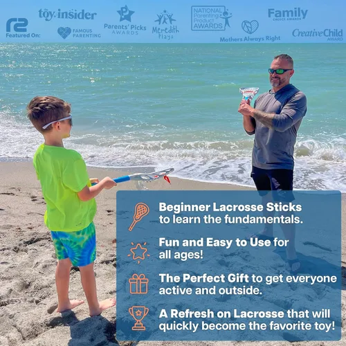 Miniatura 5 de Mini Toss Lacrosse Set – The Ultimate Game for the Pool or Beach & Backyard - Comes with Water Skipping Ball, Rubber Ball & 2 Sticks with Premium