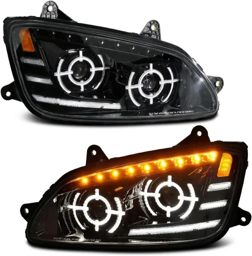 Miniatura 24 de Conjunto de par de faros delanteros LED completos Blackout para camiones semi Kenworth T660 170 T270 T370 T660 T700 2008-2019 DRL Halo Secuencial
