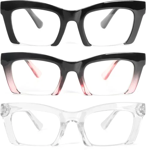 Miniatura 7 de MMOWW Paquete de 3 lentes de lectura estilo Oprah para mujer, elegante medio marco con bloqueo de luz azul, bisagras de resorte