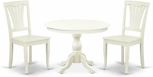 East West Furniture HBAV3-LWH-W - Juego de muebles de comedor de 3 piezas que contiene una mesa de cocina redonda con pedestal y 2 sillas de