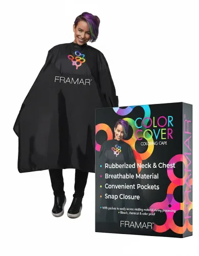 FRAMAR Capa de salón con cobertura de color – Capa para cabello con cierre de presión y pecho goma, para teñido del cabello, suministros de