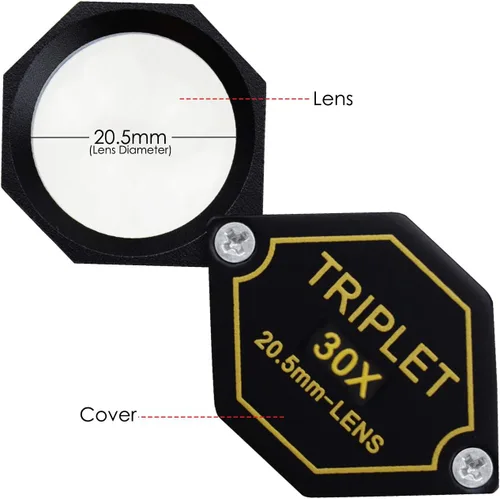 Miniatura 4 de 30x Ampliación Jeweler Loupe Acromático Triplet Lens 0.807 in Vidrio Óptico Diseño Hexagonal Negro Gema Joyería Herramienta de Lupa de Bolsillo