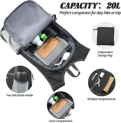 Miniatura 4 de Seektop Mochila de senderismo ultraligera de 20 litros, mochila de viaje impermeable empacable, pequeña bolsa para exteriores, mochila de día Azul