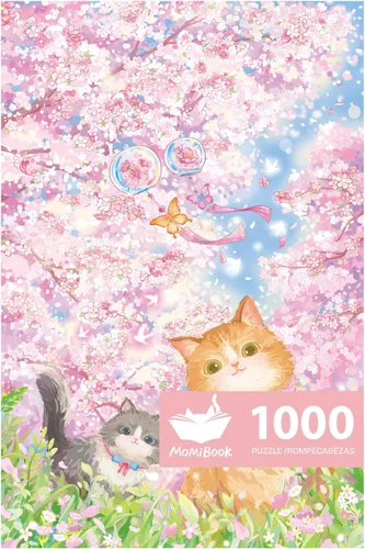 Miniatura 17 de MOMIBOOK Rompecabezas de 1000 piezas para adultos, rompecabezas de Arashiyama Sakura Tour, imagen de pintura, flor de cerezo, difícil, desafiante