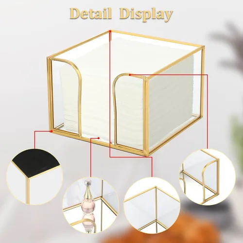 Miniatura 4 de Sumnacon Servilletero de vidrio para mesa, elegante servilletero de cóctel, moderno servilletero para servilletas de papel, servilleteros dorados