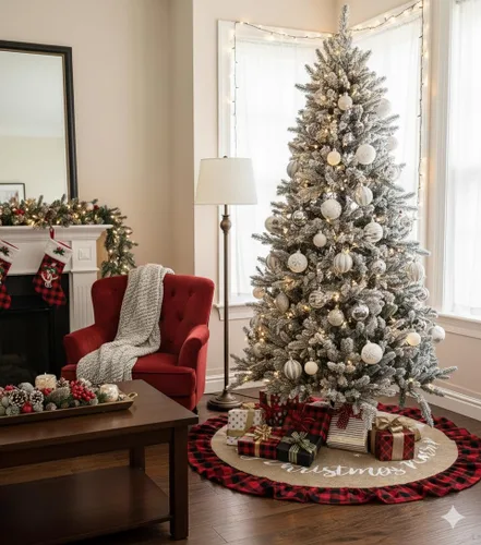 Miniatura 3 de Falda de árbol de Navidad de 36 pulgadas de yute y orilla a cuadros de búfalo, decoración para una feliz fiesta de Navidad, falda de árbol