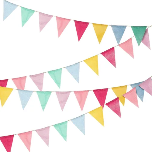 Guirnalda de banderines triangulares pastel de 36 banderines, banderas de tela para decoraciones de fiesta de cumpleaños, baby shower, boda bohemia,
