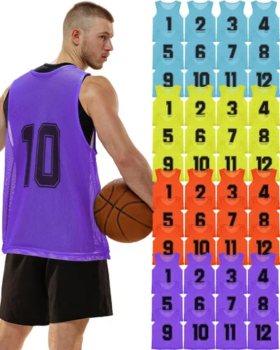Miniatura 9 de Suhine 48 Piezas Petos para Deportes Doble Fútbol Petos de Entrenamiento Chalecos de Scrimmage de Malla Baloncesto Equipo Práctica Camiseta