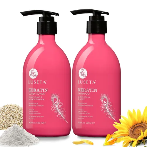 Luseta - Champú y acondicionador de queratina para cabello teñido dañado y seco, tratamiento capilar de queratina para suavizar, nutrir y