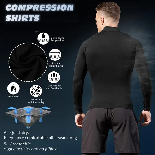 Miniatura 4 de SPVISE Paquete de 1 o 2 camisetas de compresión para hombre, camisetas de manga larga, camisetas de entrenamiento atlético, camisetas frescas