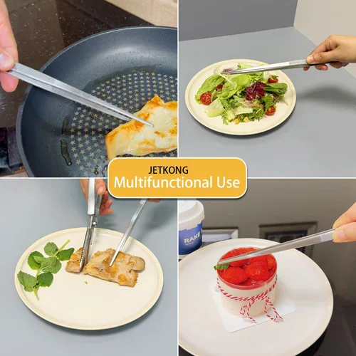 Miniatura 4 de JETKONG Pinzas de Cocina Extra Largas de Acero Inoxidable Resistente Pinzas de Cocina, Juego de 3 (9, 12, 14 pulgadas, plateado)