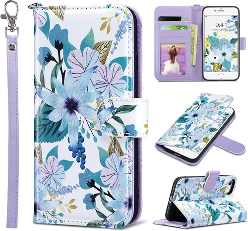 Miniatura 25 de ULAK Funda tipo cartera para iPhone SE 3 (2022)/SE (2020)/8/7 con soporte para tarjetas, funda de piel sintética de alta calidad con ranuras