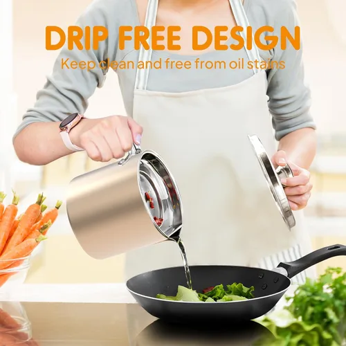 Miniatura 5 de Chihee Contenedor de grasa de acero inoxidable para tocino con filtro de malla fina, 2 litros/67.6 onzas líquidas, lata de aceite de cocina con tapa