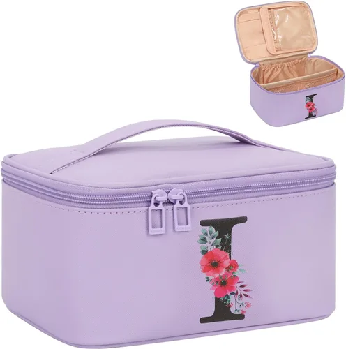 Miniatura 37 de OCHEAL Bolsa de maquillaje personalizada, bolsa de maquillaje beige para mujer, kit de aseo de viaje con monograma, organizador de cosméticos listo