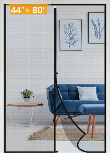 Miniatura 104 de Yotache - Puerta mosquitera magnética estrecha para puerta de 26 x 78 pulgadas, tamaño de malla de 28 x 79 pulgadas, malla de fibra de vidrio Negro