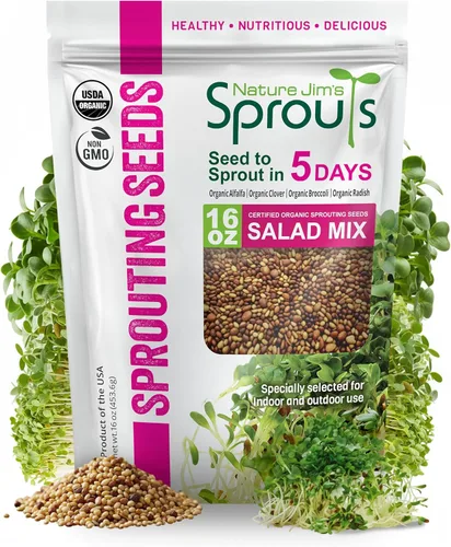 Nature Jims Sprouts Mezcla de ensalada orgánica - Semillas microverdes sin OMG para el cultivo - Mezcla saludable de brotes de brócoli, alfalfa,