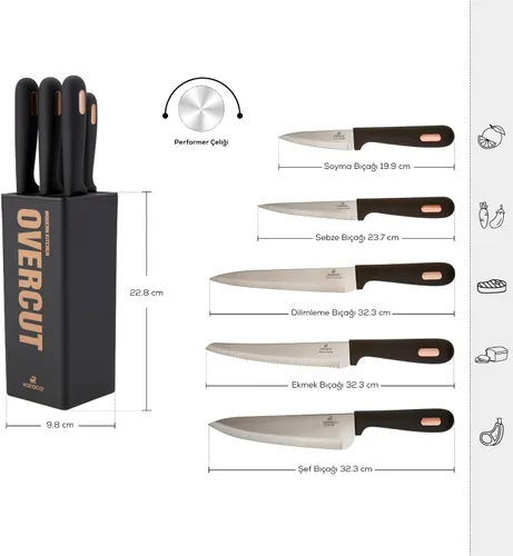 Miniatura 3 de Karaca Overcut Juego de cuchillos de 6 piezas, acero, cuchillo de cocina, fácil de limpiar, diseño elegante, juego de cuchillos afilados, práctico
