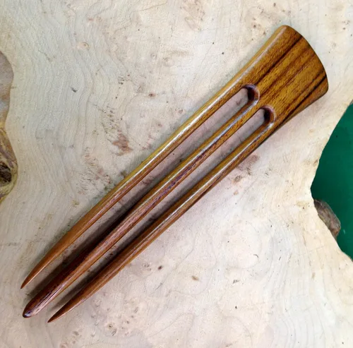 Miniatura 5 de JWL (1) Horquilla de madera de teca de tres puntas de 6 pulgadas para el pelo recto, estilo hawaiano