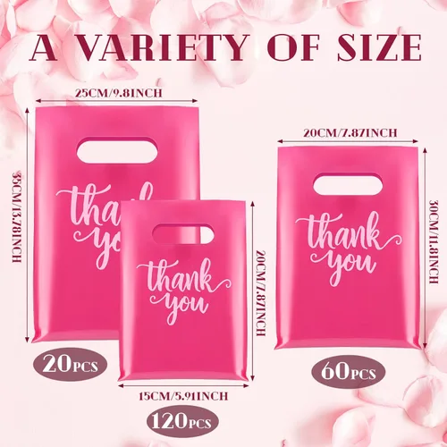 Miniatura 2 de Eersida 200 bolsas de plástico rosadas con asas troqueladas, bolsas de plástico para mercancías para compras, paquete de compras al por menor