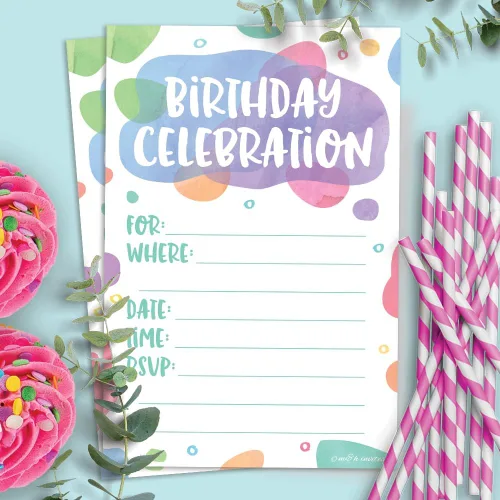 Miniatura 2 de Puntos de acuarela – Invitaciones de fiesta de cumpleaños – Estilo de relleno (20 unidades) con sobres