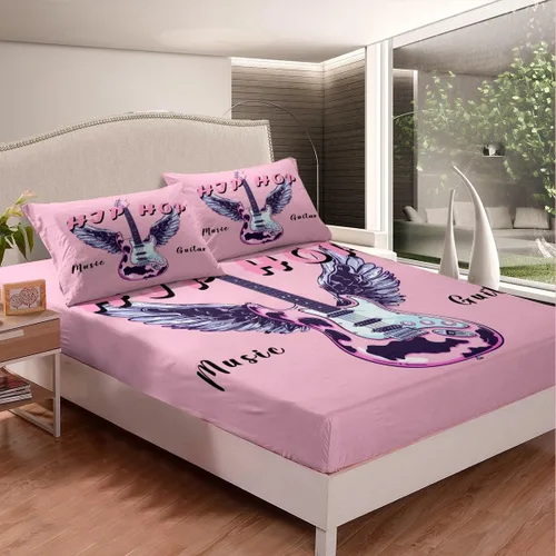 Miniatura 38 de Castle Fairy Juego de sábanas de botas de vaquero, tamaño individual, juego de ropa de cama de guitarra musical bohemia de 3 piezas para niños
