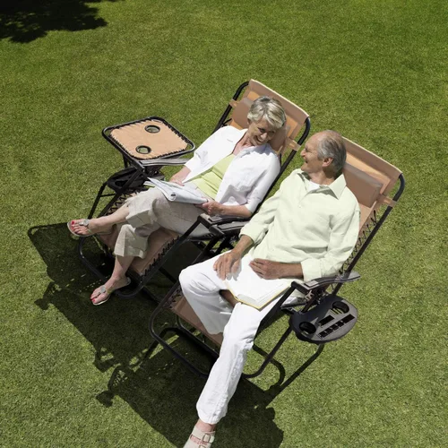 Miniatura 2 de Homall Juego de 3 sillas de gravedad cero para patio, reclinables, para exteriores, sillas reclinables portátiles con mesa auxiliar (beige)