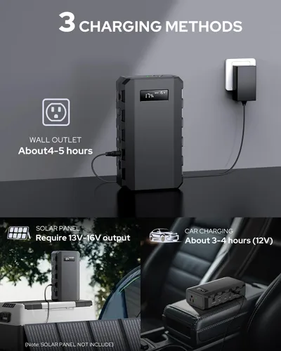 Miniatura 8 de Apowking Banco de Energía con Toma de CA, 65W Banco de Batería Portátil para Laptop Carga Rápida, 88.8Wh/24000mah Estación de Energía para Camping