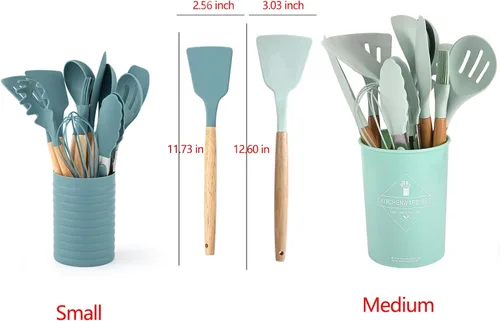 Miniatura 2 de KSENDALO Aqua - Juego de utensilios de cocina pequeños de silicona de 12 piezas con soporte, herramientas de cocina con mango de madera, espátula