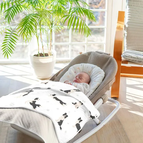 Miniatura 7 de Ollabaky Manta de algodón con diseño de perro Border Collie para niños y niñas, manta de algodón para cuna, cochecito o guardería, manta