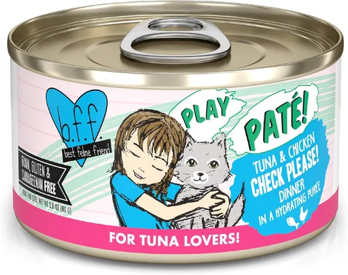 B.F.F. PLAY - Best Feline Friend Paté Lovers, Aw Yeah!, Atún & Chicken Check Please! con atún y pollo, lata de 2.8 onzas (paquete de 12)
