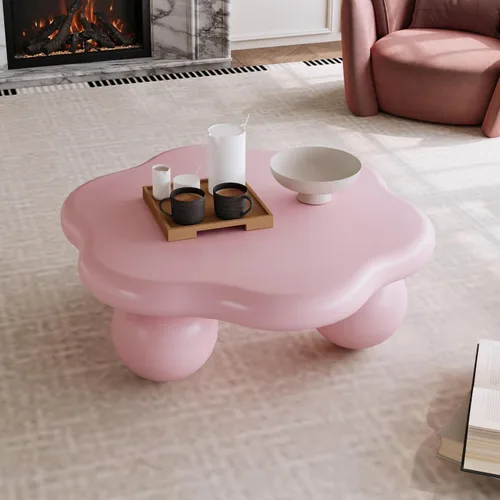 Miniatura 15 de Mesa de centro Cloud de 47.2 pulgadas con 3 patas de bola, moderna mesa central irregular para sala de estar, mesa de té pequeña baja y bonita
