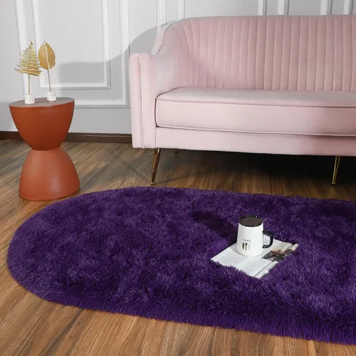 Miniatura 3 de Softlife Juego de 2 alfombras de color morado oscuro, rectangulares de 4 x 5.3 pies y 2.6 x 5.3 pies, ovaladas de 2.6 x 5.3 pies, alfombras de área