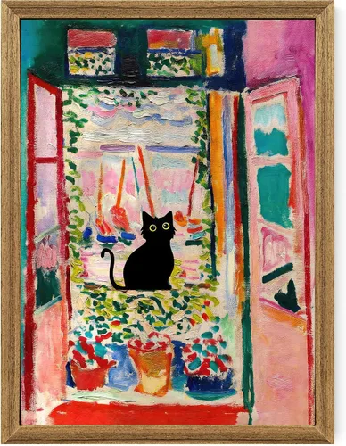 Miniatura 26 de Fantasy Artists Van Gogh - Lienzo decorativo para pared, diseño de gato negro con diseño de almendra y diseño de gato negro, pósteres de pintura al