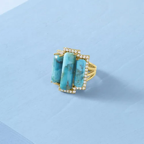 Miniatura 4 de Ross-Simons Anillo turquesa y topacio blanco de 0.80 quilates en oro de 18 quilates sobre plata esterlina, Gema, turquesa estabilizada