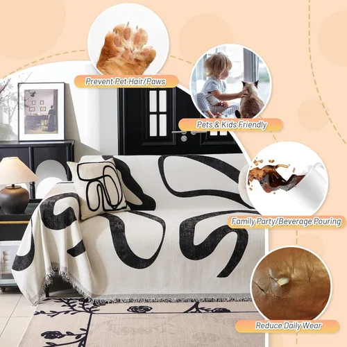 Miniatura 4 de MYSKY HOME - Funda de sofá bohemia supersuave para sofá de 2 a 3 plazas, funda de sofá de jacquard negro, para sofá biplaza y futón, funda para sofá