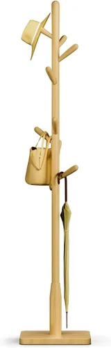 Miniatura 21 de Perchero de madera maciza, perchero independiente en forma de árbol con 11 ganchos, poste principal de 1.6 pulgadas de diámetro para ropa, soporte