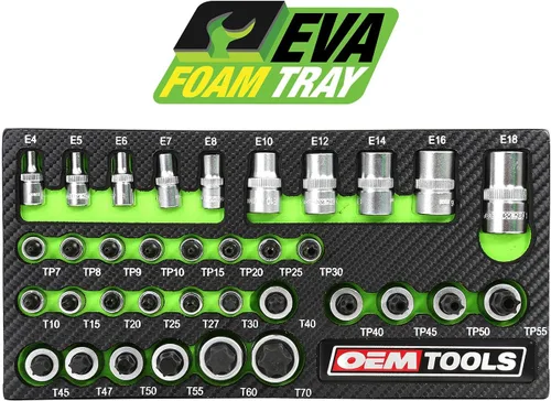 Miniatura 3 de OEMTOOLS 23991 Juego de 35 piezas de llaves de estrella multiaccionamiento, juego de dados Torx con bandeja de espuma EVA, diseñado para caber