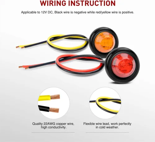 Miniatura 6 de Nilight juego de 10 luces LED redondas de 3/4 de pulgada, miniluces LED redondas, luces de gálibo delanteras, traseras y laterales, luces Rojo+Ámbar